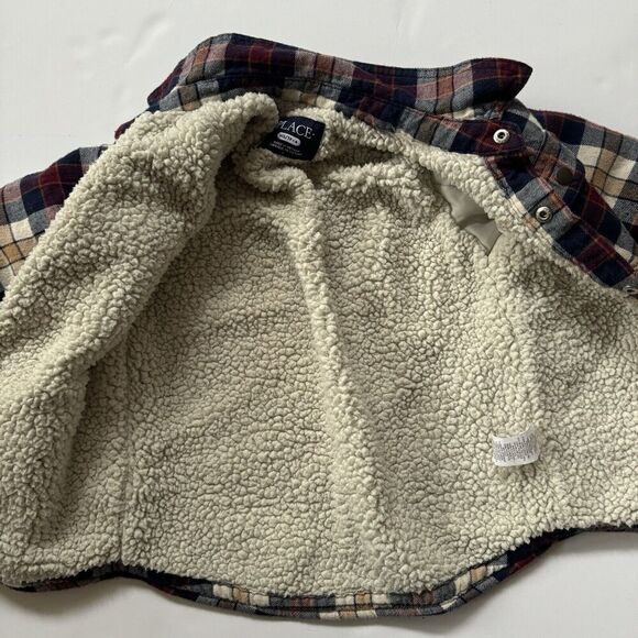 Children’s Place Boys Plaid Sherpa Lined Jacket Shacket Long Sleeve XS/TP 4 - Picture 3 of 6